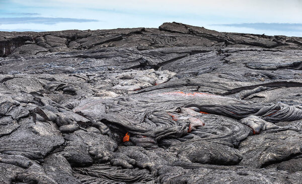 Close up lava flow in lava field 