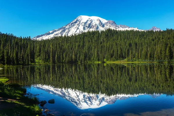 A belíssima reflexão do Monte Rainier — Fotografia de Stock