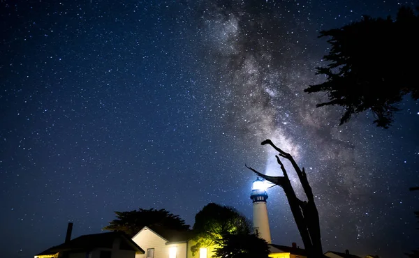 Milky way over Pogeon Point Lighthouse — Stock Photo, Image
