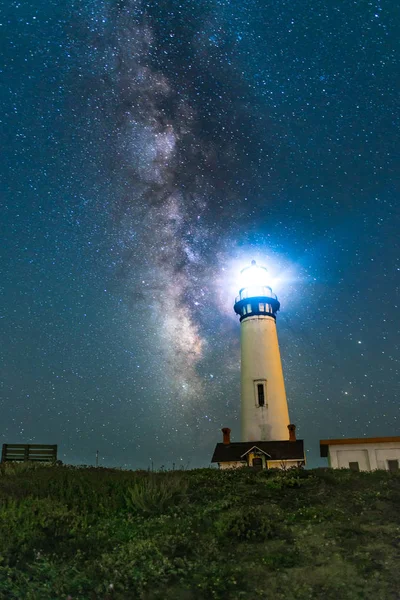 Voie lactée au-dessus du phare de Pogeon Point — Photo