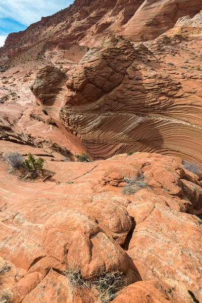 Góry w okolicy: The Wave, wiek Jurassic na ziemi, Arizona — Zdjęcie stockowe