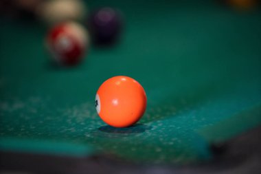 Sports game of billiards on a green cloth. Billiard balls with n