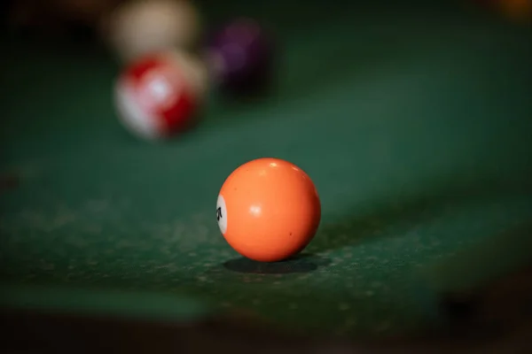 Sports game of billiards on a green cloth. Billiard balls with n — 스톡 사진