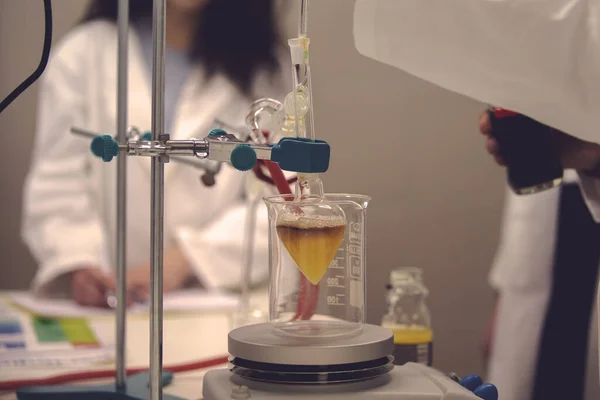 Estudantes Laboratório Multicultural Que Trabalham Laboratório Com Tubo Ensaio — Fotografia de Stock