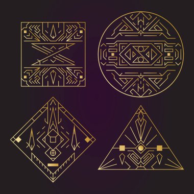 Geometrik şekil, soyut vektör deco altın çerçeve seti. Hipste