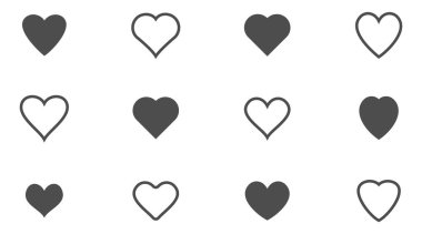 Kalp ikonu. Arka planda izole edilmiş aşk vektör işaretleri. 