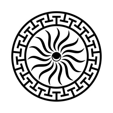 Yunan çember süsü güneş ışınları ve ay ile. Yuvarlak Yunanca simgesi 