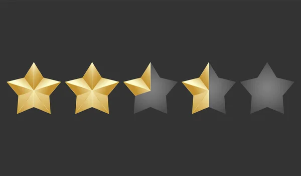 Goud vijf vorm sterren kwaliteit pictogram op een donkere achtergrond. 5 graden — Stockvector