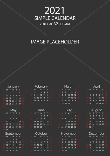 2021イメージプレースホールド付きシンプルな垂直カレンダーグリッドテンプレート — ストックベクタ