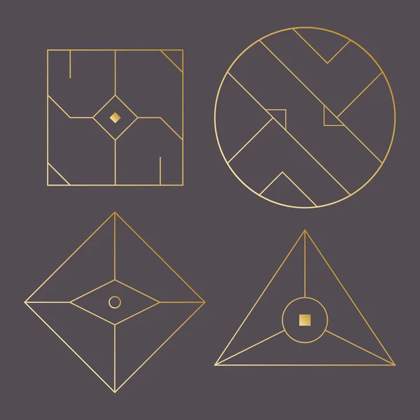 Geometrische Form, abstrakte Reihe von Vektor-Deco-Goldrahmen. Hipste — Stockvektor