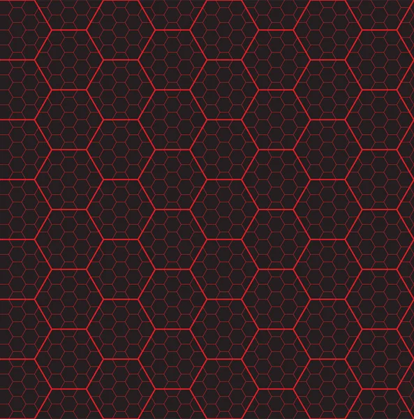 Modèle abstrait sans couture sombre du filet néon rouge hexagonal — Image vectorielle