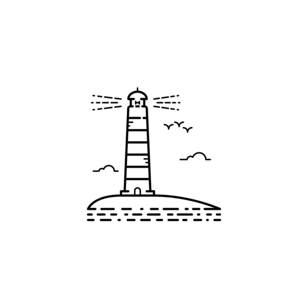 Dünne Striche umreißen Vektor-Leuchtturm-Symbol. Seeturm Logo mit — Stockvektor