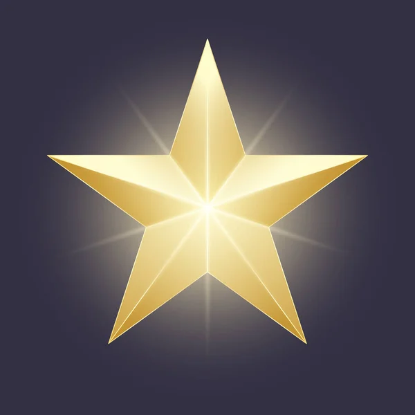 Shining vector star icon. Gradient glow golden shape on a dark b — Stock Vector