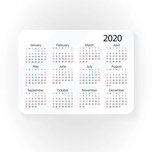 Horizontaler Vektor Taschenkalender 2020 Jahr. Minimale Geschäftsaussichten — Stockvektor