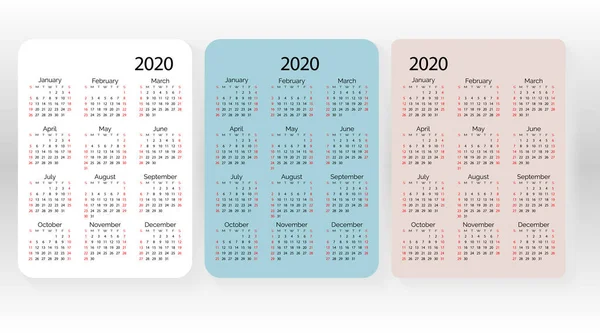 Soubor vektorové kapesní kalendář 2020 rok. Minimální obchodní jednoduchost — Stockový vektor