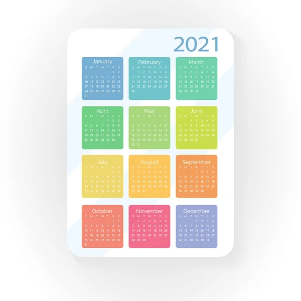 Calendario vector bolsillo 2021 año. Negocio mínimo simple limpio — Vector de stock