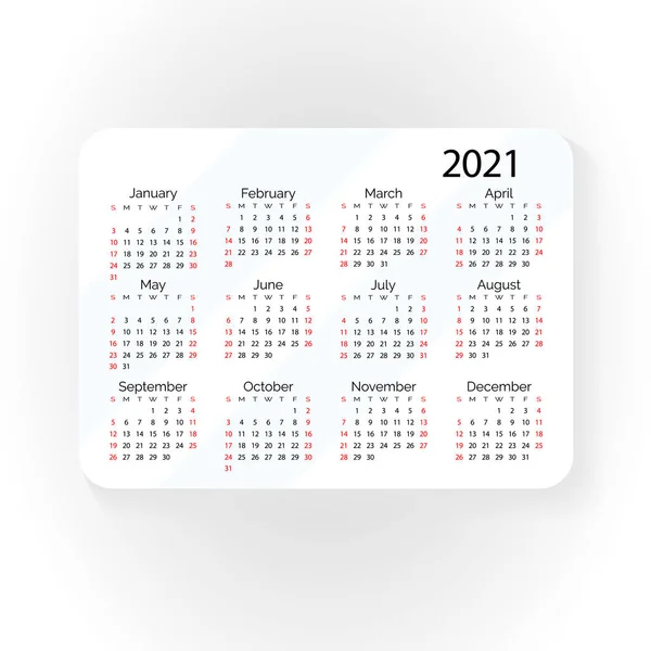 Horizontální vektorová kapsa kalendář 2021 rok. Minimální obchodní a — Stockový vektor