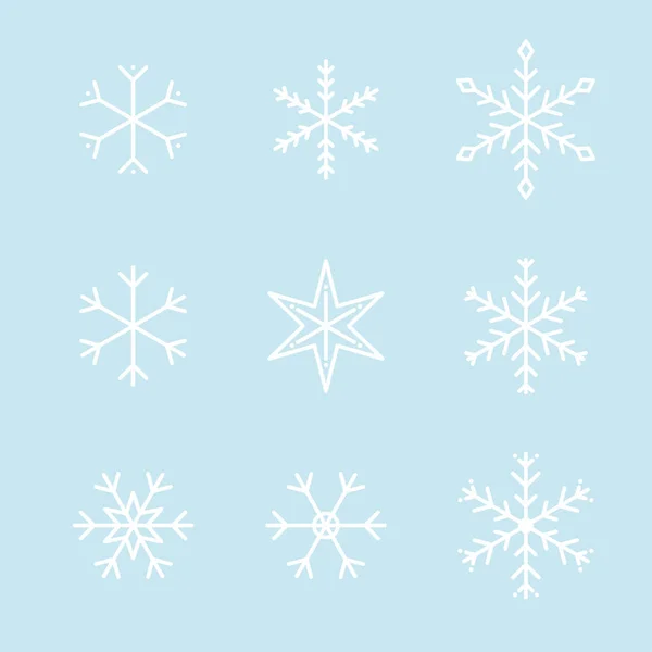 Simple snowflakes vector flat icons set. Winter outline stroke i — Stock Vector