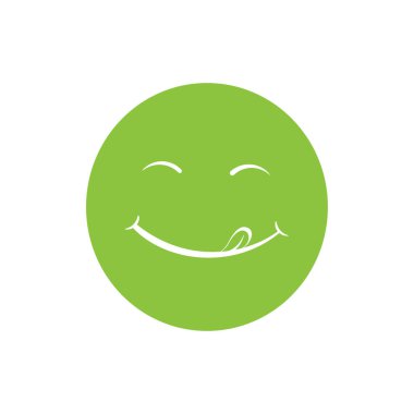 Diliyle ağız yalayan vektör simgesi. Neşeli, mutlu bir...