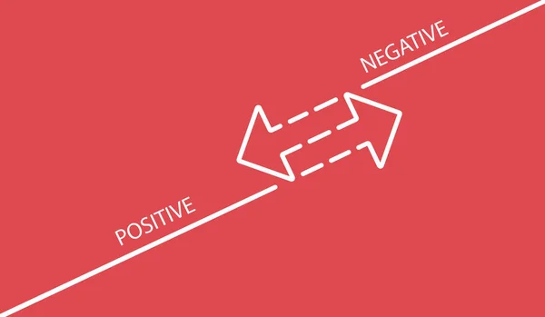 Positiv negativ. zwei diagonale Pfeile aus weißen Linien auf einem roten — Stockvektor