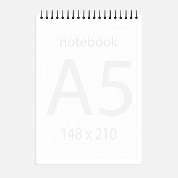 笔记本电脑a5 148x210 。 现实的白色空白记事本纸页 — 图库矢量图片