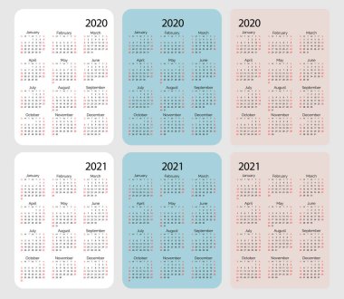 Set of vector pocket calendar 2020 2021 year. Minimal business s