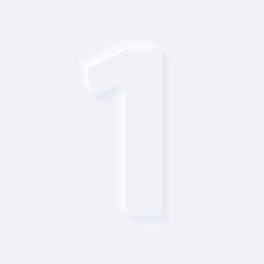 1 numaralı alfabenin vektör düğmesi. Parlak beyaz gradyan neumorfik efekt karakter tipi simgesi. İnternet gri simgesi arkaplanda izole.