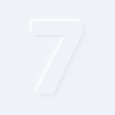 7 numaralı alfabenin vektör düğmesi. Parlak beyaz gradyan neumorfik efekt karakter tipi simgesi. İnternet gri simgesi arkaplanda izole.