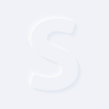 Alfabe S. Parlak beyaz gradyan neumorfik efekt karakter tipi simgesinin vektör düğmesi harfi. İnternet gri simgesi arkaplanda izole.