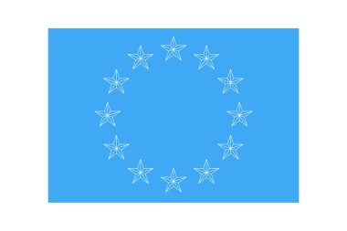 Avrupa Birliği bayrağı. Vektör 12 Avrupa ana hatları mavi arkaplanda izole edilmiş yıldız simgesini şekillendirir. AB amblemi gökyüzü.
