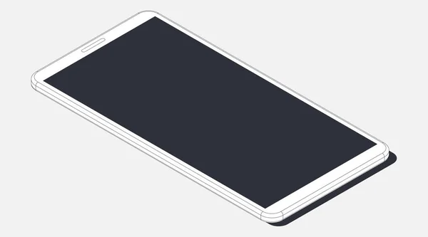 Ilustracja Wektora Izometrycznego Realistyczny Biały Zarys Smartfona Model Telefonu Izolowany — Wektor stockowy