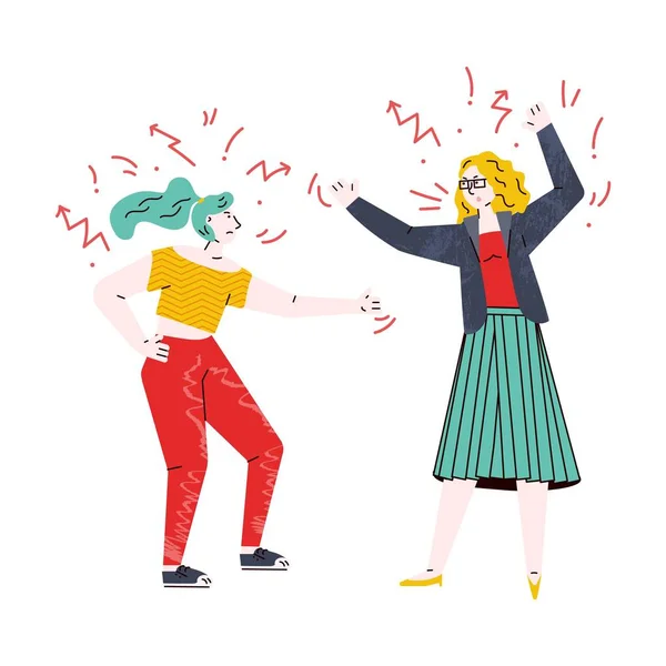 Cartoon girls in conflict - two angry enemies shouting at each other Stock Vector