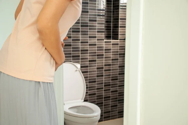 Las Mujeres Embarazadas Tienen Calambres Estomacales Diarrea Por Comer — Foto de Stock