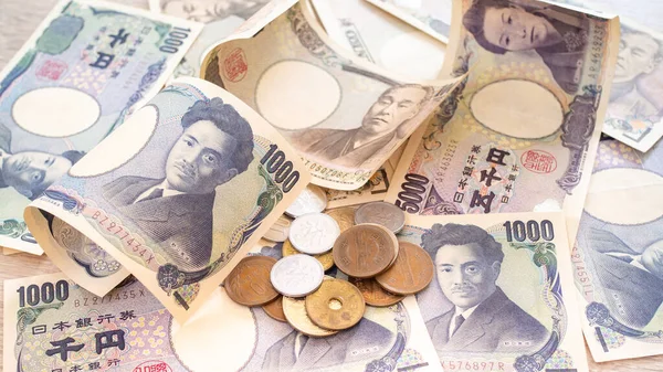 Billetes Yen Japoneses Monedas Yen Japonesas Para Imagen Fondo Concepto — Foto de Stock