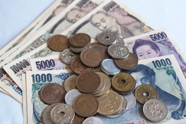 Billetes Yen Japoneses Monedas Yen Japonesas Para Fondo Del Concepto — Foto de Stock