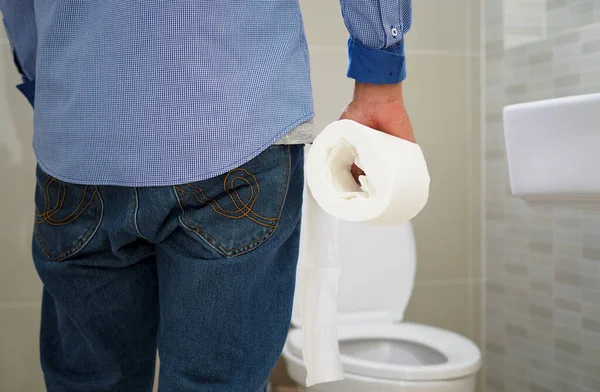 Los Hombres Tienen Contracción Dolor Estómago Concepto Diarrea — Foto de Stock