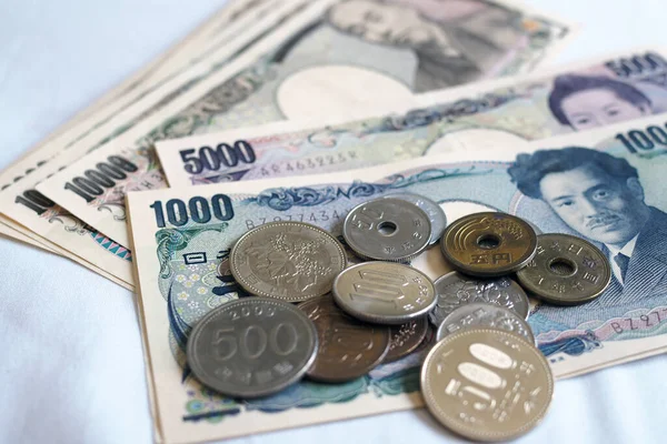 Japońskie Banknoty Jenów Japońskie Monety Jenów Tle Koncepcji Pieniędzy — Zdjęcie stockowe