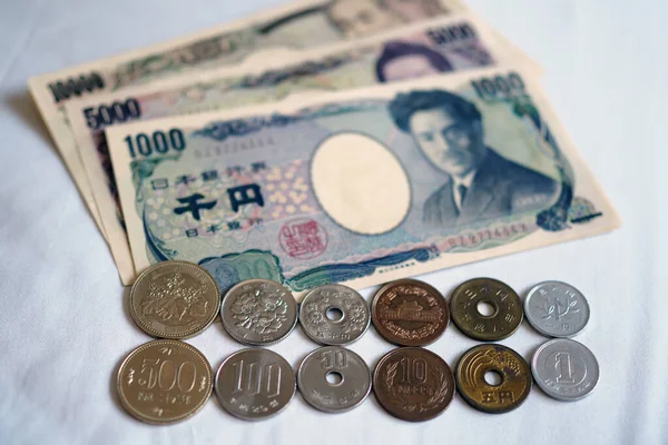 Japanische Yen Scheine Und Japanische Yen Münzen Für Geldkonzept Hintergrund — Stockfoto