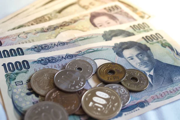 Billetes Yen Japoneses Monedas Yen Japonesas Para Fondo Del Concepto — Foto de Stock