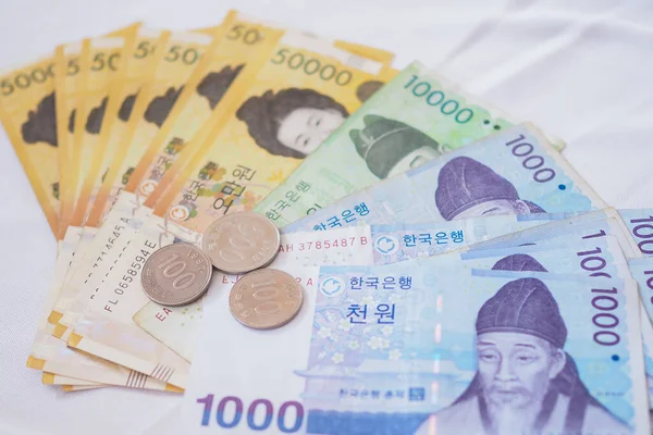 Won Coréen Billets Pièces Monnaie Won Coréen Pour Argent Concept — Photo