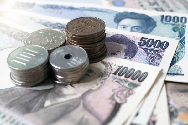 Billetes Yen Japoneses Monedas Yen Japonesas Para Fondo Del Concepto — Foto de Stock