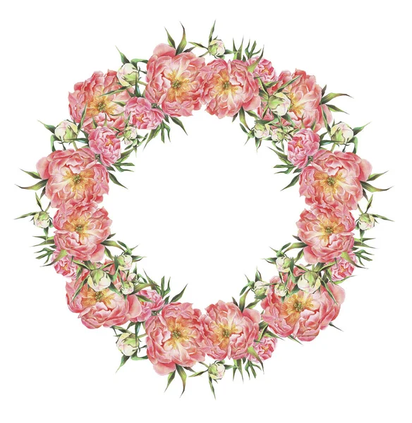 Bela moldura de flores com luxuosos buquês de peônias, rosas — Fotografia de Stock