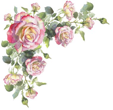 Şık şakayık buketleri, gülleri olan güzel bir çiçek çerçevesi.