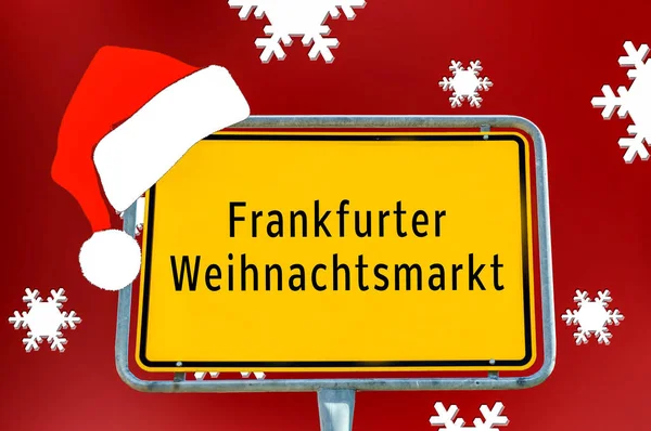 Signo de nombre del lugar Mercado de Navidad de Frankfurt —  Fotos de Stock