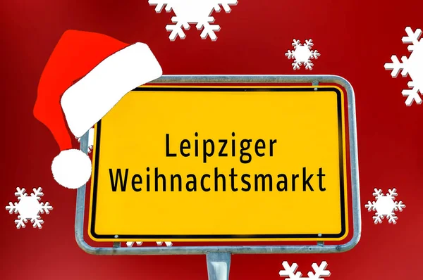 Nombre del lugar signo Mercado de Navidad de Leipzig —  Fotos de Stock