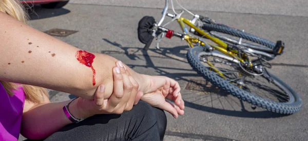 Panorama bicycle crash with abrasion