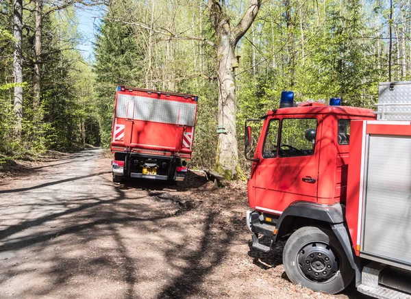 Peligro de incendio forestal Camión de bomberos en el bosque — Foto de Stock