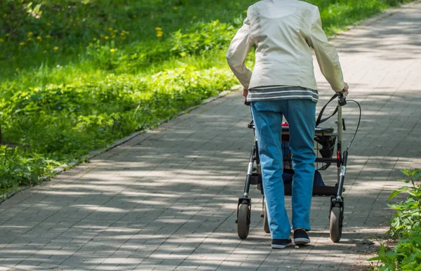 Vieja con patinadora en el parque — Foto de Stock