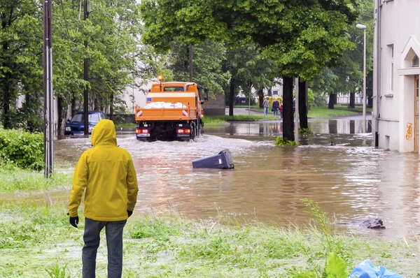 Flood warning on the Street in Germany — Stock Photo, Image