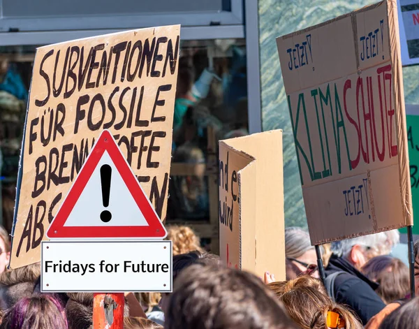 Warnschild Fridays for Future Demonstration Warn Sign — Stock Photo, Image